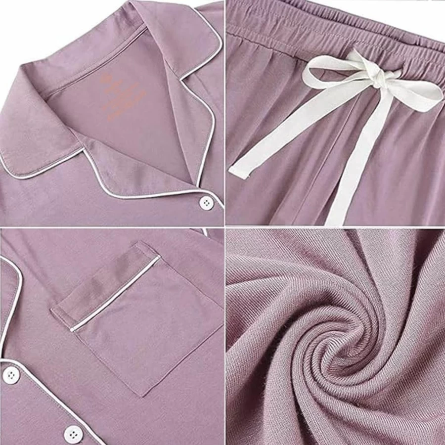 Yoolfine Women's Soft Long Sleeve Button Up Pajama Set - Comfortable Sleepwear & Loungewear Pjs