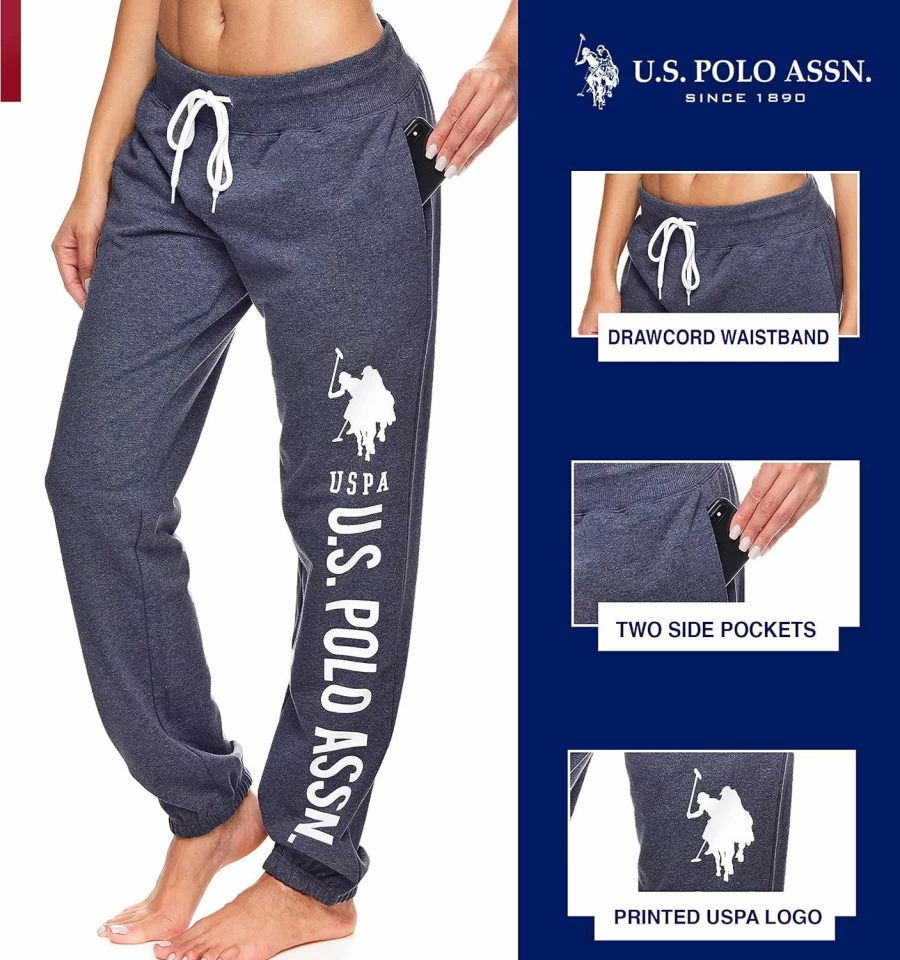U.S. Polo Assn. Women's French Terry Jogger Sweatpants with Pockets - Comfortable Lounge Pants