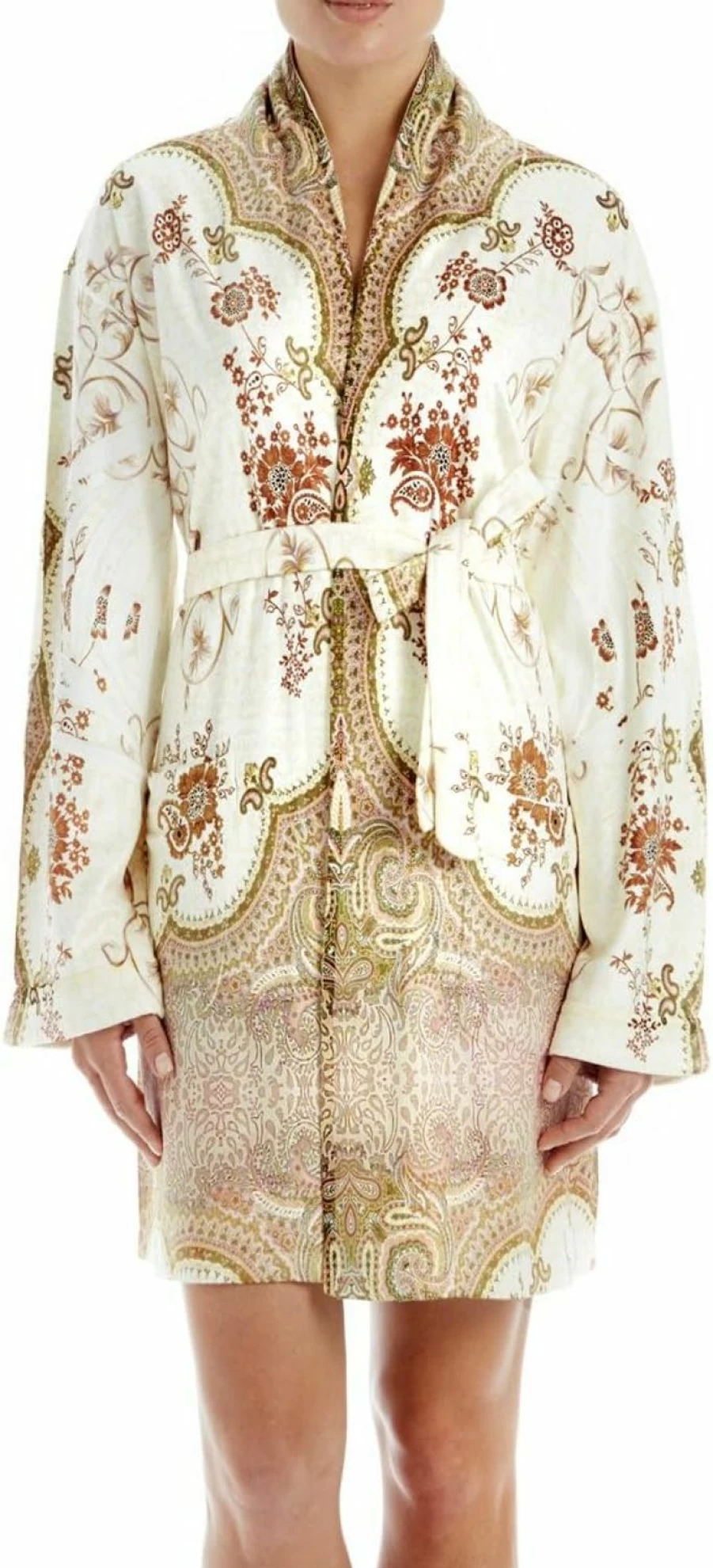 Crazy4Bling Beige & Brown Marrakesh Microfiber Short Robe for Women - S/M Cozy Lounge Wrap