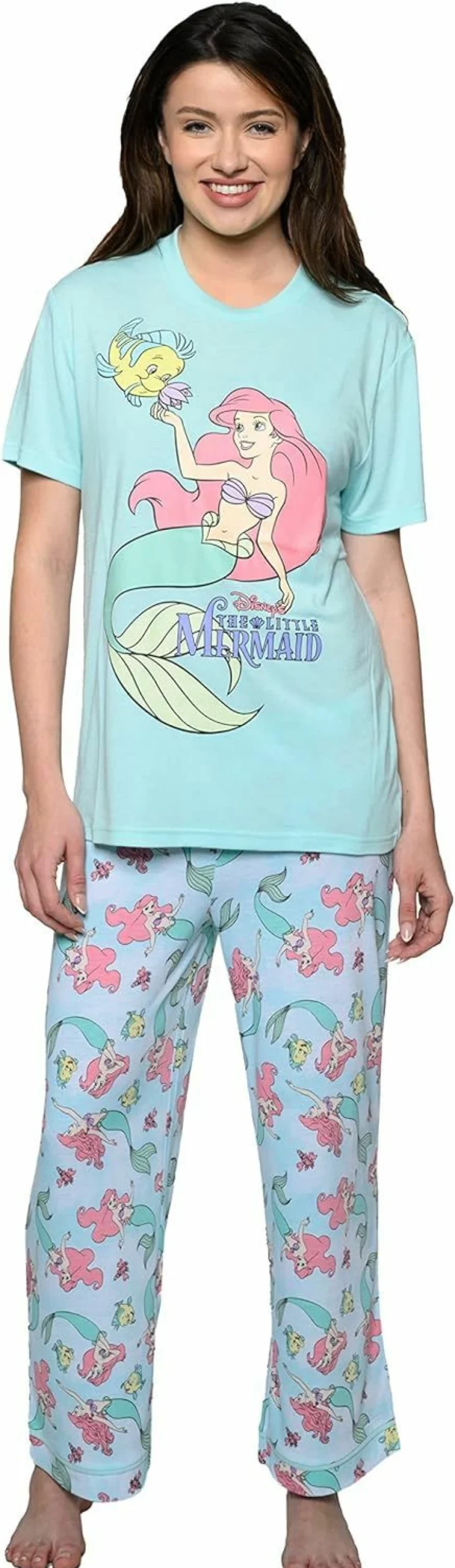 Disney Little Mermaid Women's Pajama Set - Ariel Print T-Shirt & Lounge Pants Sleepwear