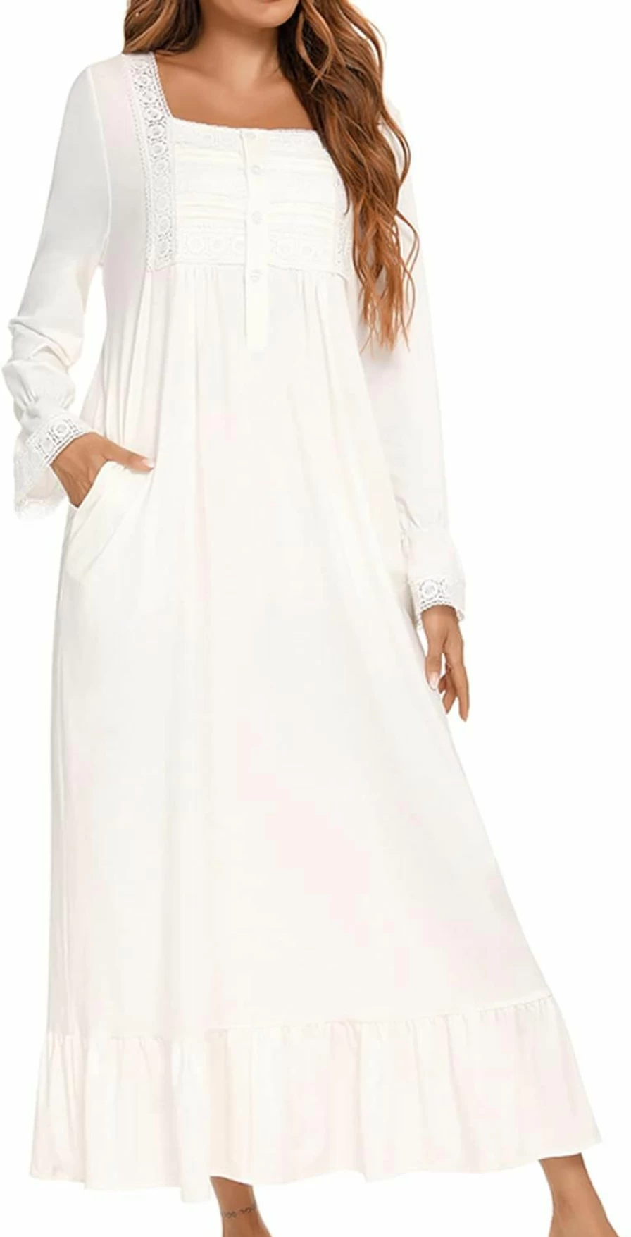 Homgro Women's Victorian Long Sleeve Nightgown - Vintage Autumn Flannel Nightshirt for Women