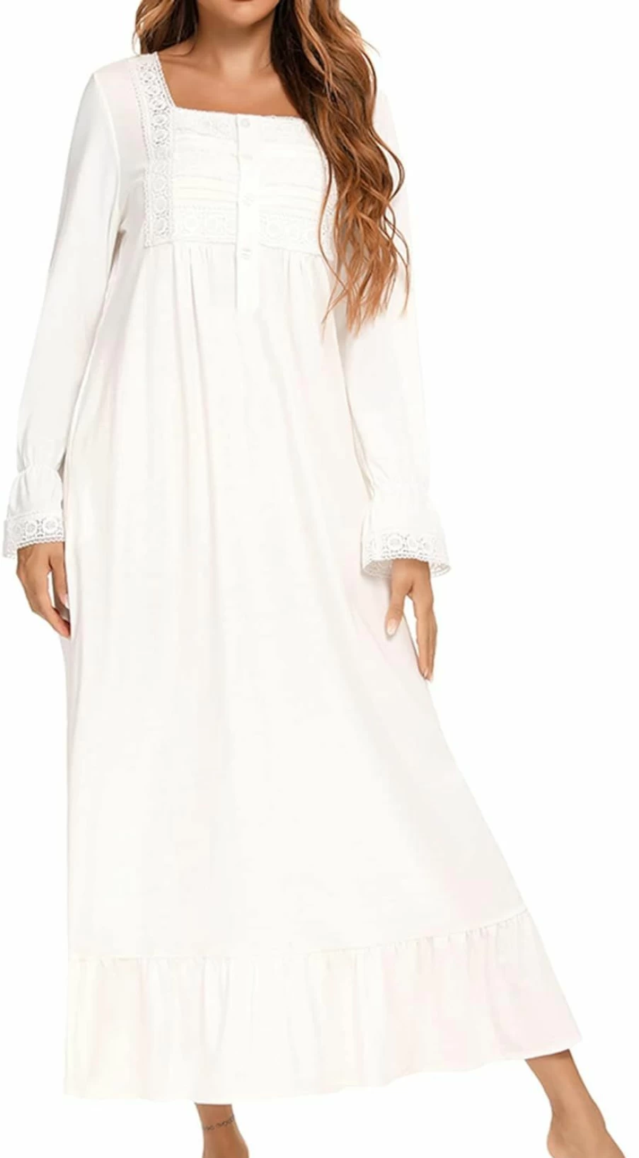Homgro Women's Victorian Long Sleeve Nightgown - Vintage Autumn Flannel Nightshirt for Women