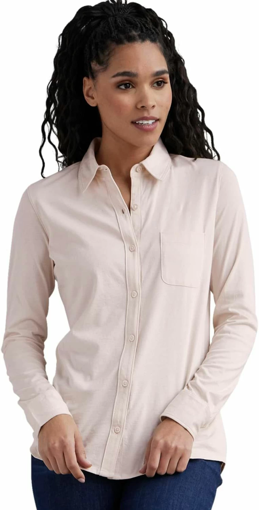Fair Indigo Women's 100% Organic Pima Cotton Long Sleeve Button-Down Shirt - Soft, Sustainable & Eco-Friendly