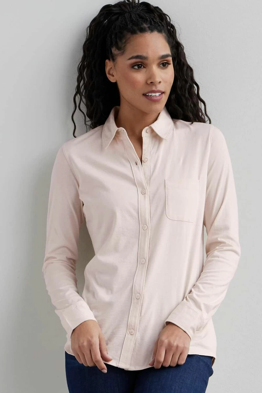Fair Indigo Women's 100% Organic Pima Cotton Long Sleeve Button-Down Shirt - Soft, Sustainable & Eco-Friendly