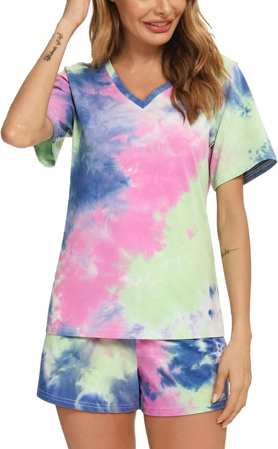 EISHOPEER Matching Pajama Set - Cute Printed T-Shirt and Shorts Sleepwear, 2-Piece Loungewear for Women/Men