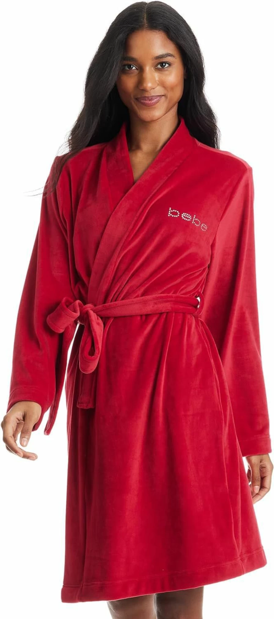 Bebe Women's Soft Velour Robe Knee Length With Logo - Luxurious Loungewear Gift for Women