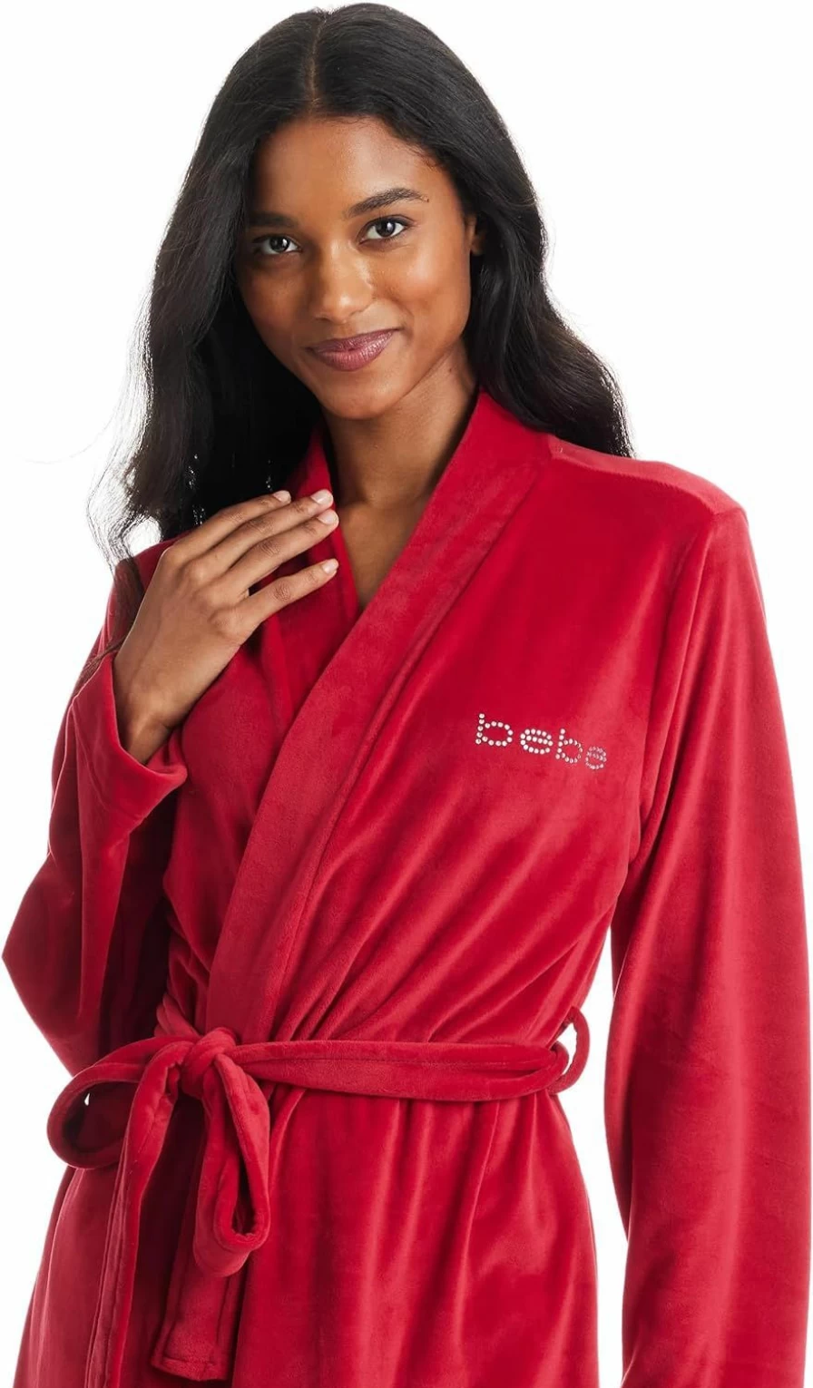 Bebe Women's Soft Velour Robe Knee Length With Logo - Luxurious Loungewear Gift for Women