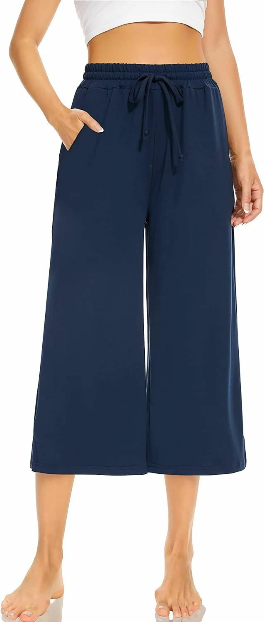 SUNYAA Women's Wide Leg Yoga Pants - Summer Casual Lounge Capris with Drawstring & Pockets - Comfortable Loose Fit Sweatpants for Yoga, Pajamas & Relaxation