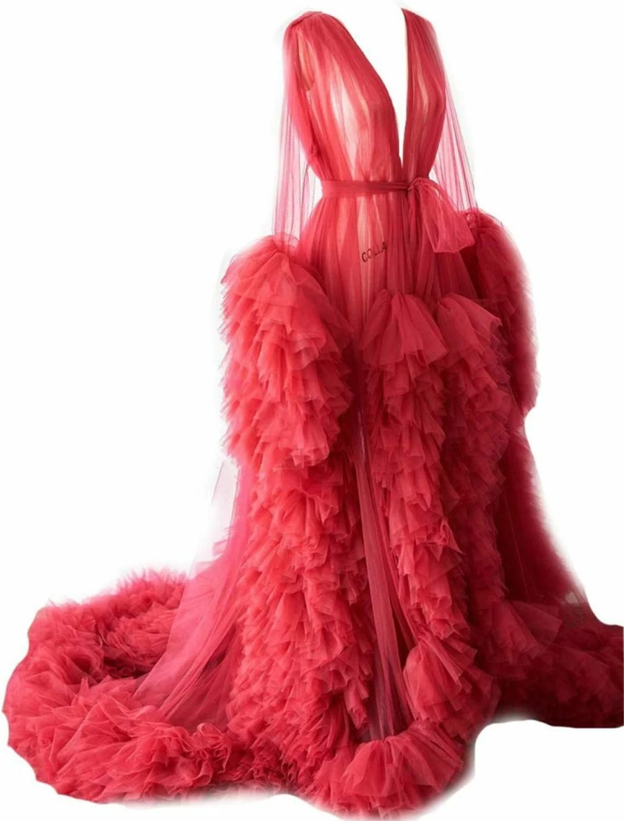 Kelaixiang Elegant Tulle Bridal Robe - Long Lace Lingerie Gown for Wedding, Photoshoot & Special Occasions