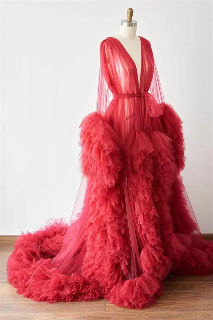 Kelaixiang Elegant Tulle Bridal Robe - Long Lace Lingerie Gown for Wedding, Photoshoot & Special Occasions