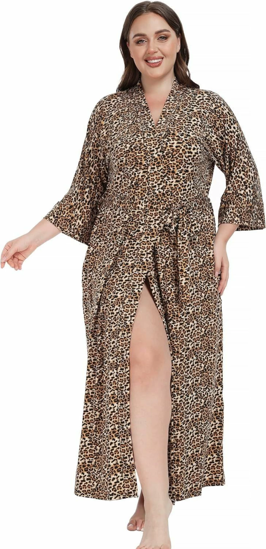 "Corset Outlet Women's Plus Size Soft Cotton Kimono Robe - Lightweight Long Knit Bathrobe for Sleepwear & Loungewear"