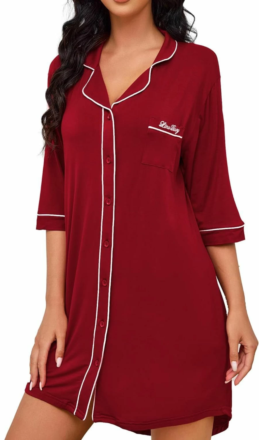 "Clocly Women's Button Down Nightgown - 3/4 Sleeve V-Neck Sleepshirt & Pajama Dress for Comfortable Sleepwear"