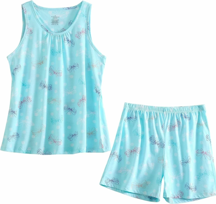 PNAEONG Women's Cotton Sleepwear Set - Comfortable Tank Top & Shorts Pajamas for Women - Breathable Summer Nightwear Xtsy208