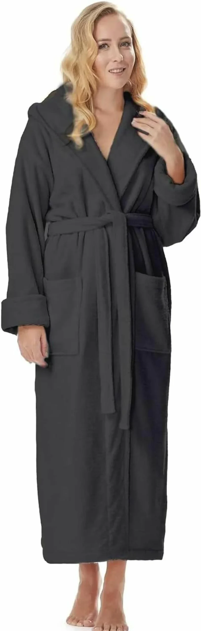"KAHAF COLLECTION Unisex Cotton Terry Bathrobe for Women & Men - Shawl Collar Spa Robe, One Size"