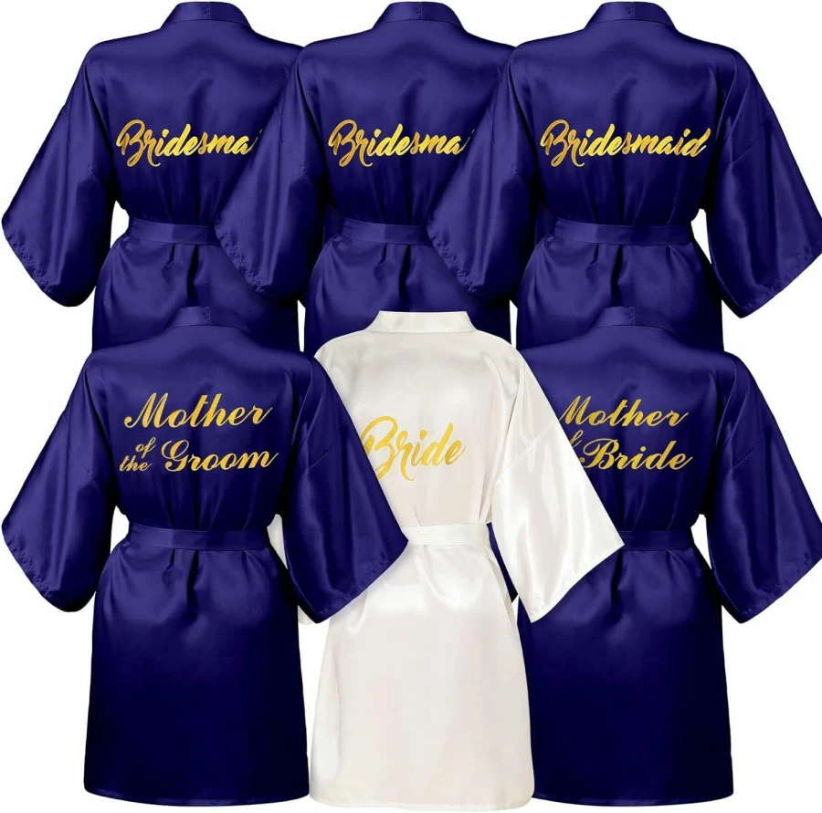 Janmercy 6-Piece Bridesmaid Robes Set - Wedding Party Gifts, Maid of Honor & Matron of Honor Satin Robes, Bridal Party Apparel
