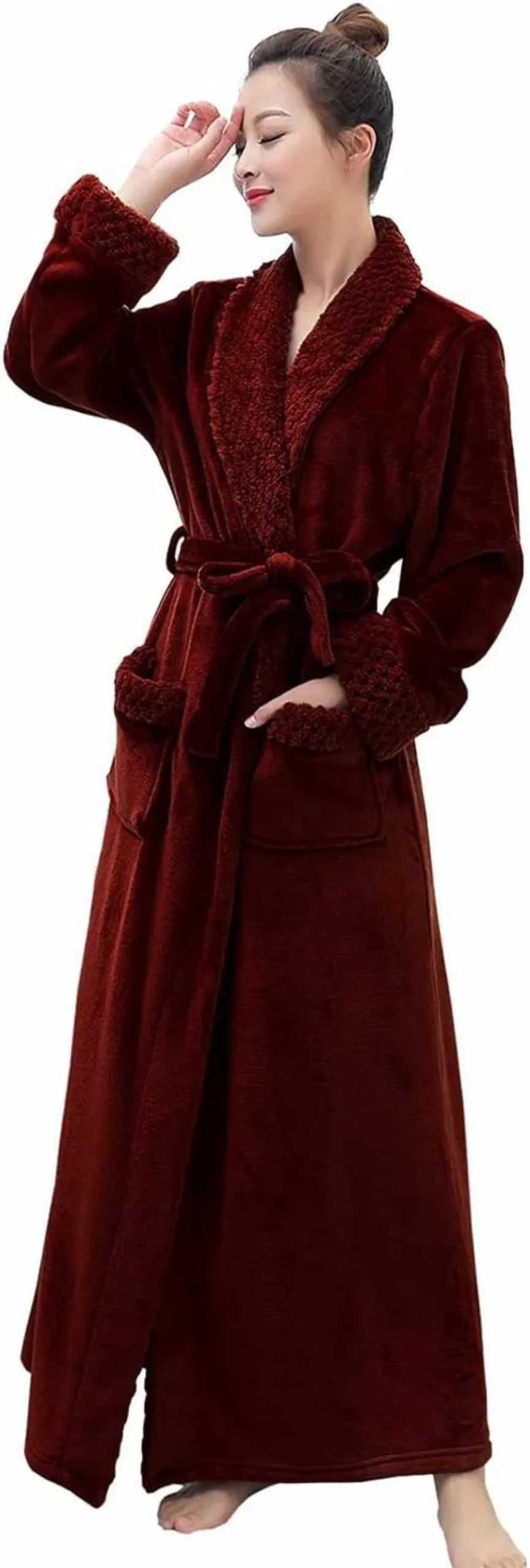 Hellomamma Women's Plush Fleece Bathrobe - Soft Long Housecoat for Sleepwear, Loungewear & Spa