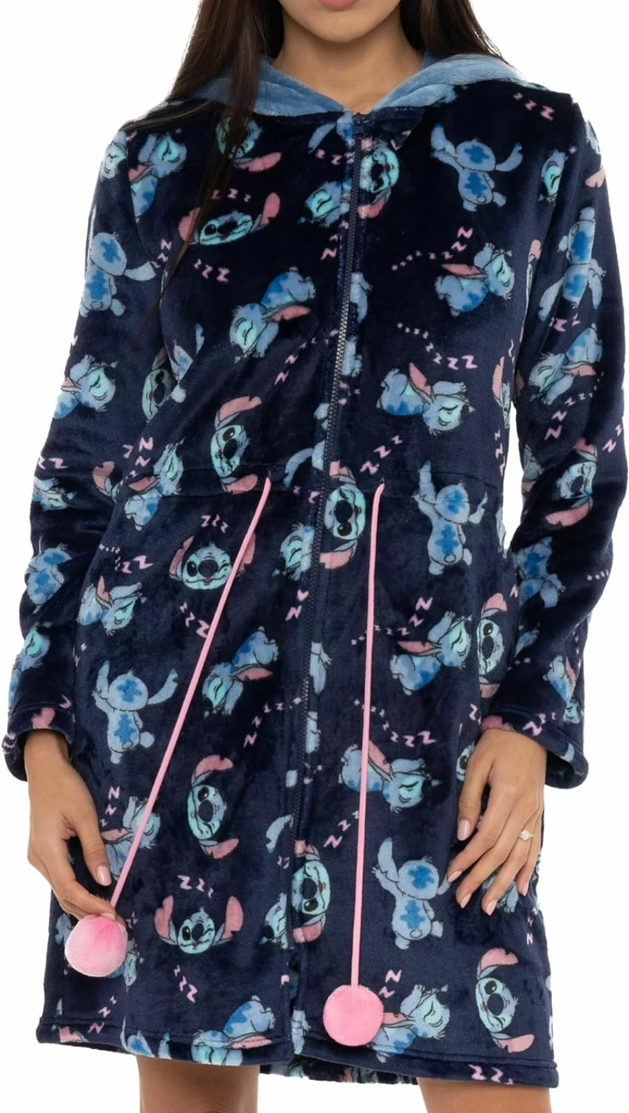 Disney Stitch Hooded Bathrobe for Women - Soft Lilo & Stitch Themed Robe in Sizes S to L