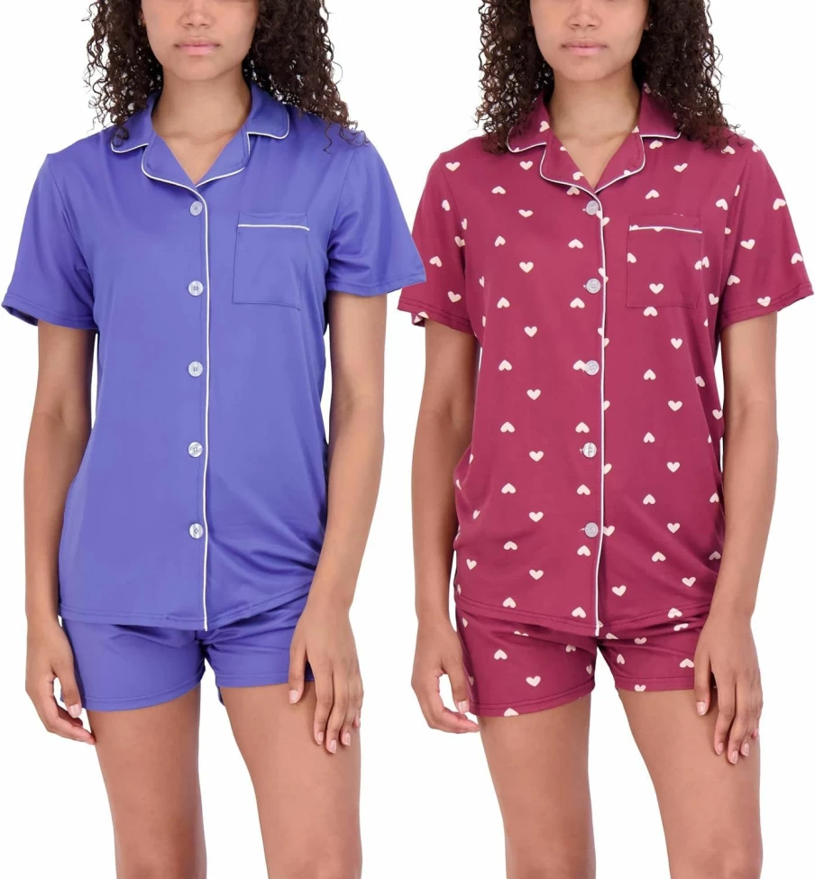 Real Essentials Women's 4-Piece Button Down Pajama Set - Long & Short Sleeve Ultra Soft Sleepwear (Plus Size Available)