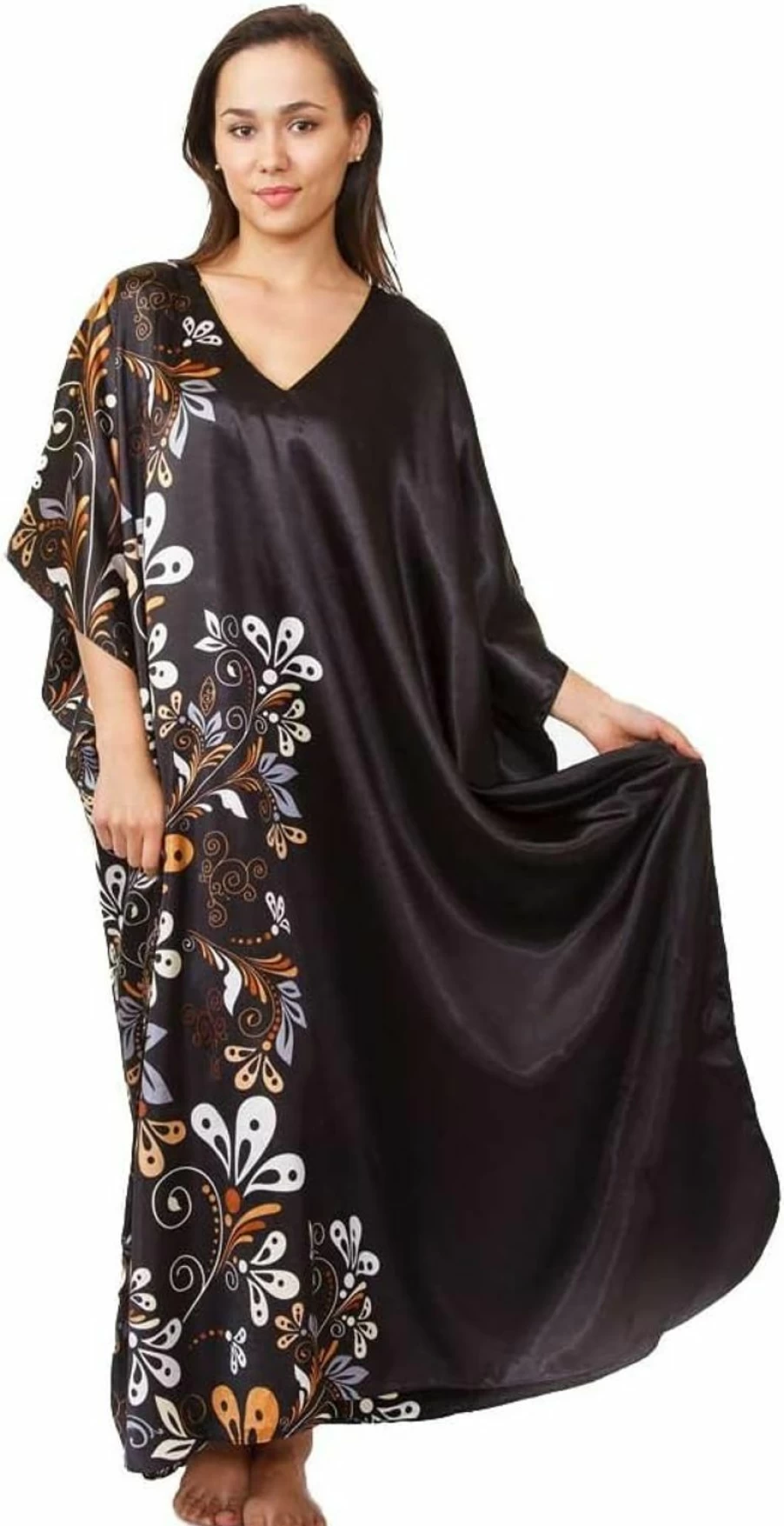 Up2Date Fashion Women's Floral Caftan Dress - Midnight Dream Vines Design, One Size Boho Chic Loungewear Style#Caf-60C2