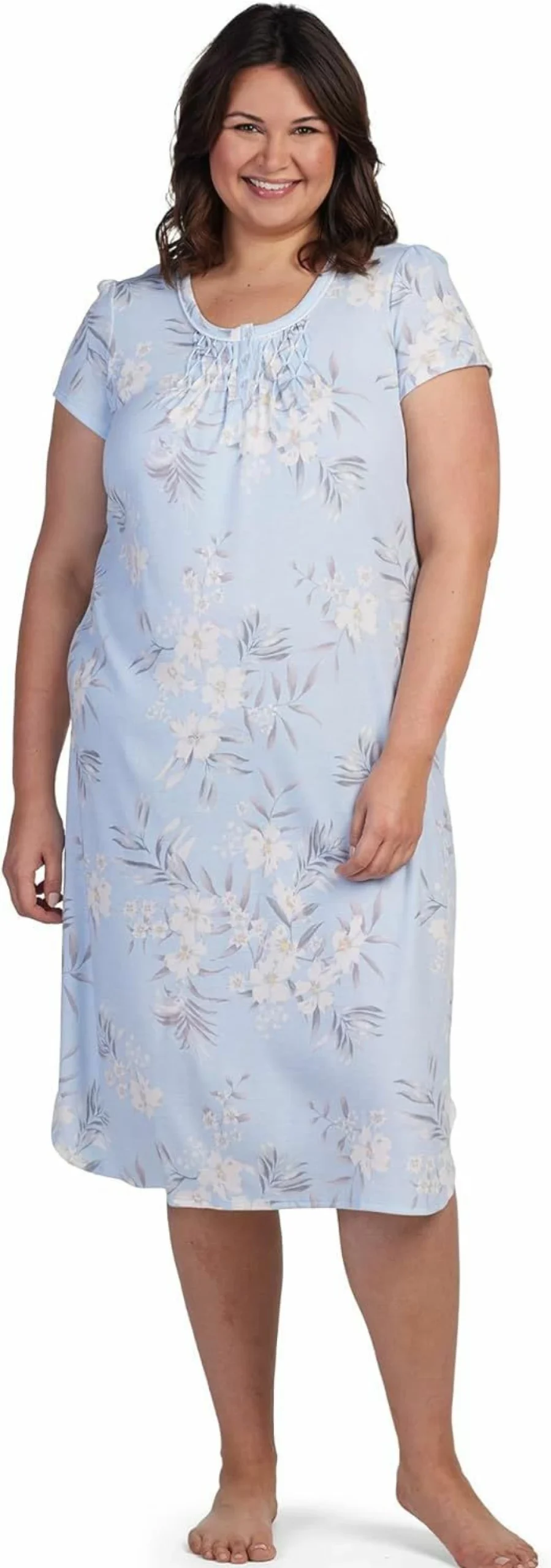Miss Elaine Cotton Nightgown for Women - Soft Short Sleeve Sleepwear & Lounge Dress