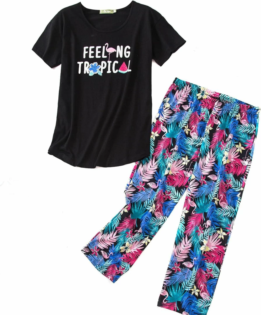 Zando Women's 2-Piece Cartoon Print Pajama Set - Lounge Sleepwear Matching Pants & Top Comfortable Pjs