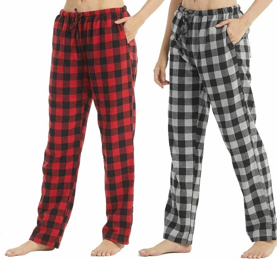 YUSHOW Women's Flannel Pajama Pants 1-2 Pack - Soft Plaid Sleepwear & Lounge Bottoms, Cotton PJ Pants for Women