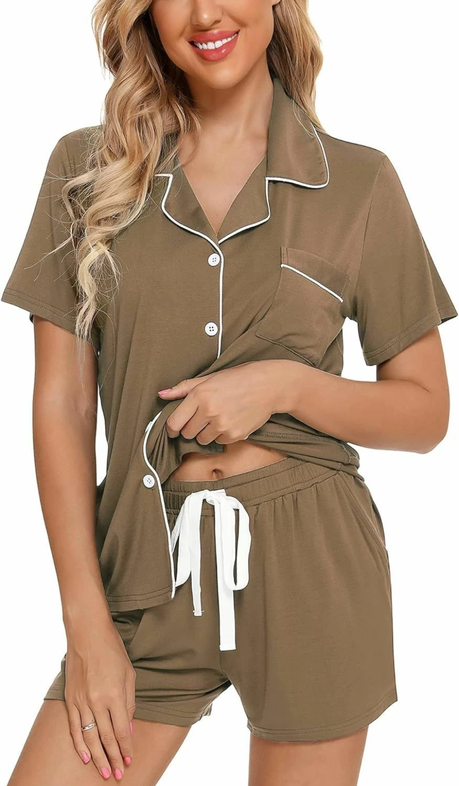 Samring Women's Soft Short Sleeve Pajama Set - Button Down Sleepwear with Shorts (S-XXL) Comfortable Nightwear