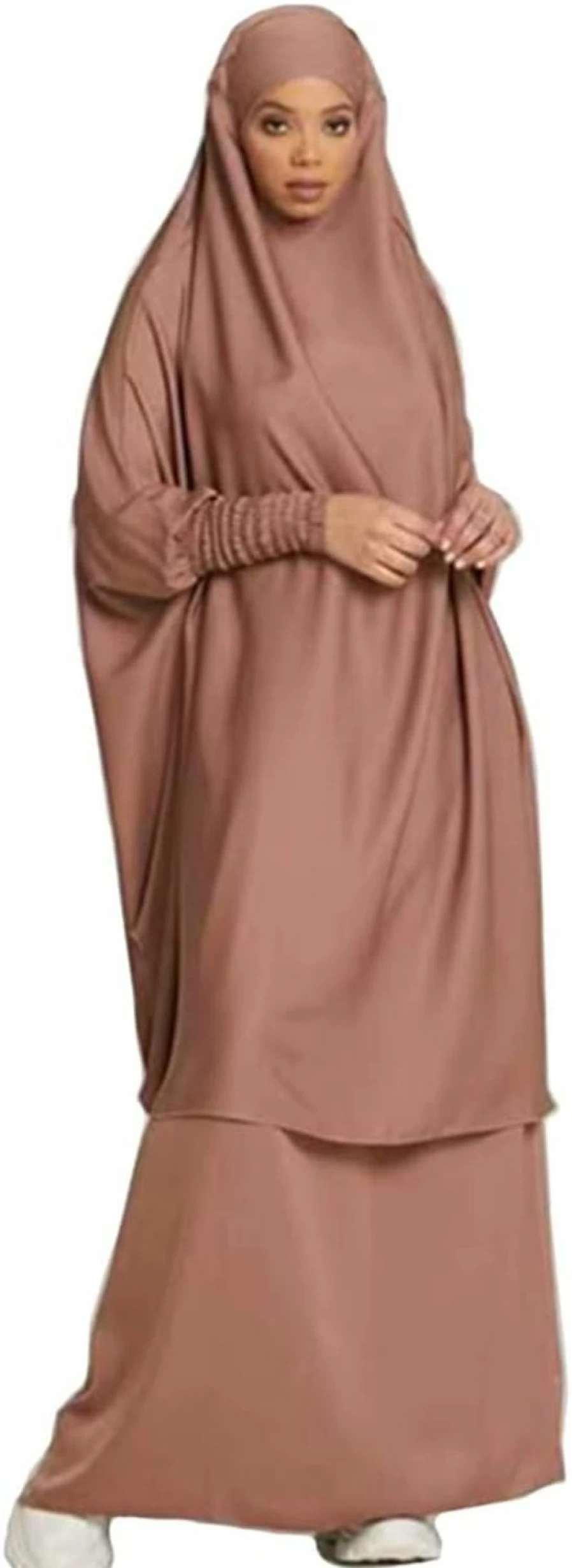 "XINNI Women's 2-Piece Muslim Abaya Set - Long Sleeve Solid Color Thobe with Hooded Hijab, Plus Size Flowy Longuette Dress"
