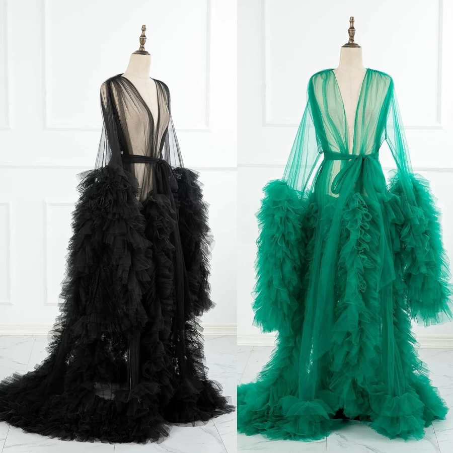 "Daily Life Mall Hollywood Glam Tulle Maternity Robe - Elegant Lingerie Nightgown & Photo Shoot Bathrobe for Women"