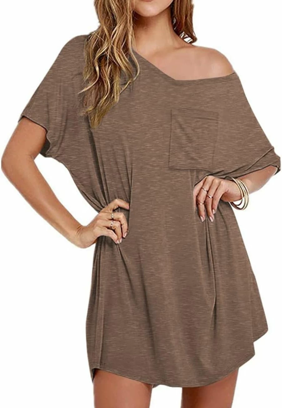 Ekouaer Women's Cotton V-Neck Sleepshirt - Comfortable Casual Nightshirt & Lounge T-Shirt for Women