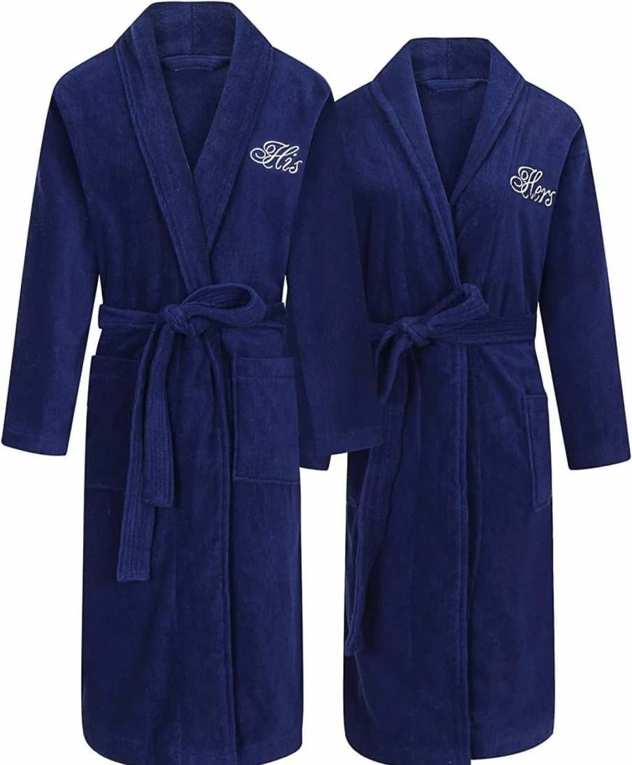 "Romance Helpers Couples Robe Set - His & Hers 100% Terry Cotton Robes with Shawl Collar, Extra Thick Long Sleeve Bathrobes for Two"