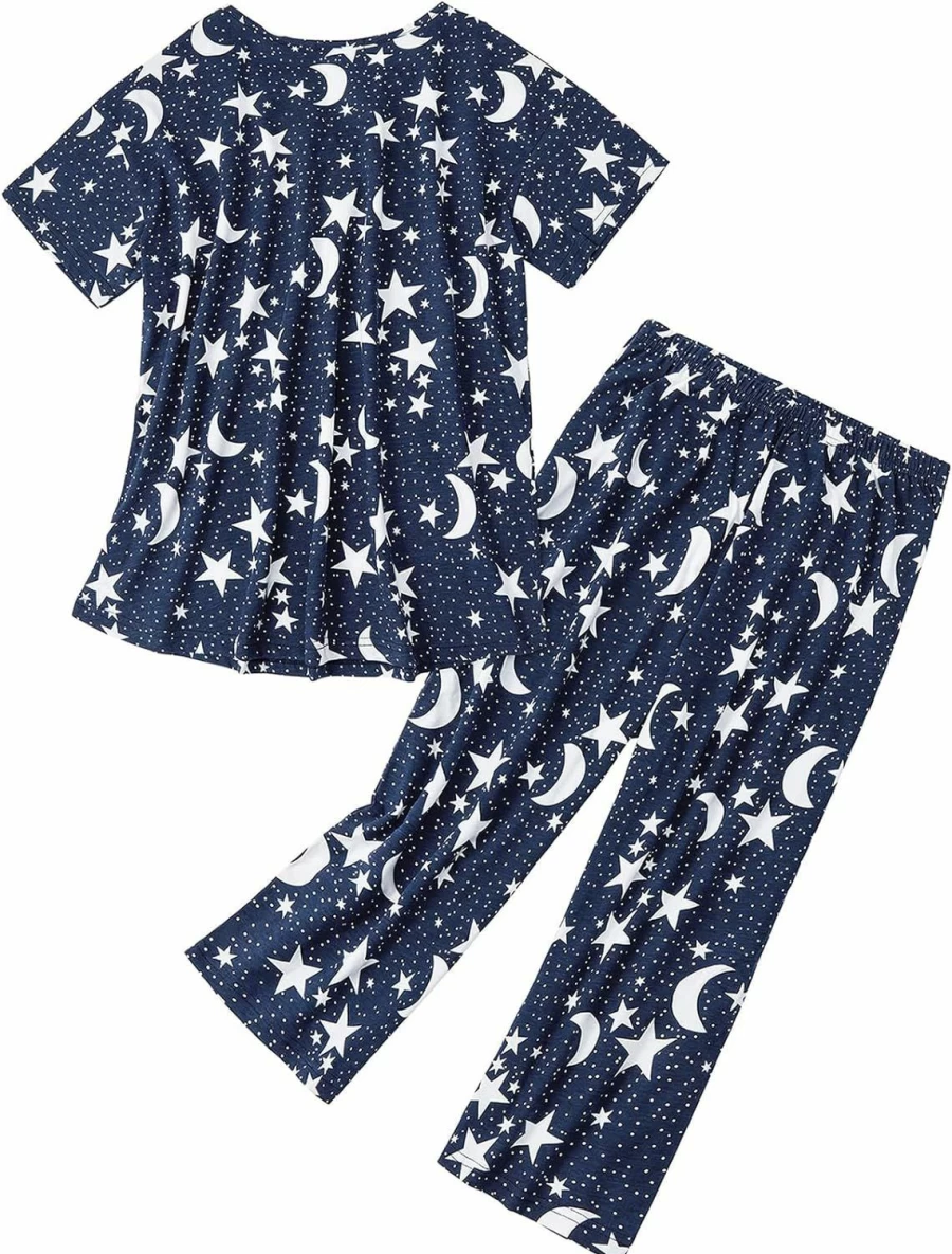 Century Star Women's Cotton Summer Pajama Set - Soft Short Sleeve Top & Capri Sleepwear Pants for Ladies