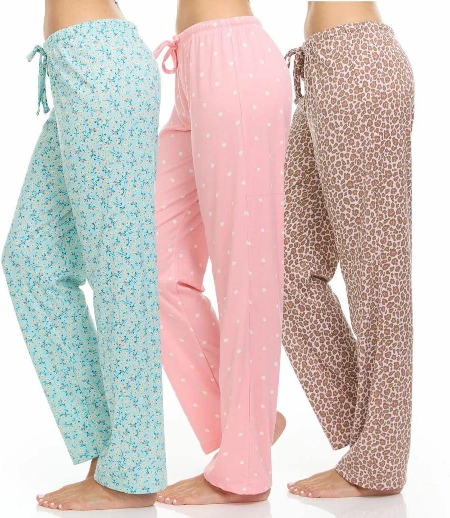 DARESAY Women's Floral Printed Pajama Pants 3-Pack - Soft Lounge Sleepwear Bottoms