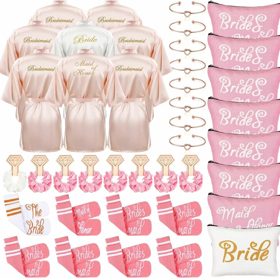 Ramede 40 Pcs Satin Bridesmaid Robes Set for Wedding, Bridal Shower & Bachelorette Party - Luxe Silk Robes for Bride Squad