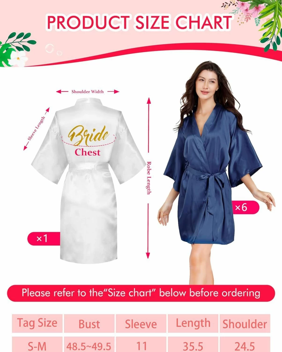 EPLAZA 7-Piece Bridal Party Robes for Women - Short Satin Kimono with Gold Glitter for Bride & Bridesmaids - Wedding Sleepwear & Getting Ready Outfits