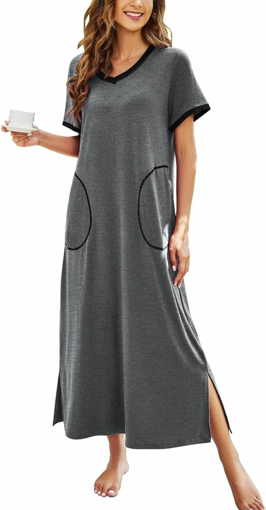 Ekouaer Women's Comfortable Short Sleeve Nightgown - Soft Full Length Sleepwear for Women