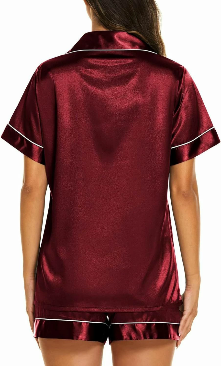 Ekouaer Women's Satin Pajama Set - Short Sleeve Button-Down Top & Shorts Lounge Sleepwear (S-XXL) Soft Comfortable 2-Piece Pjs