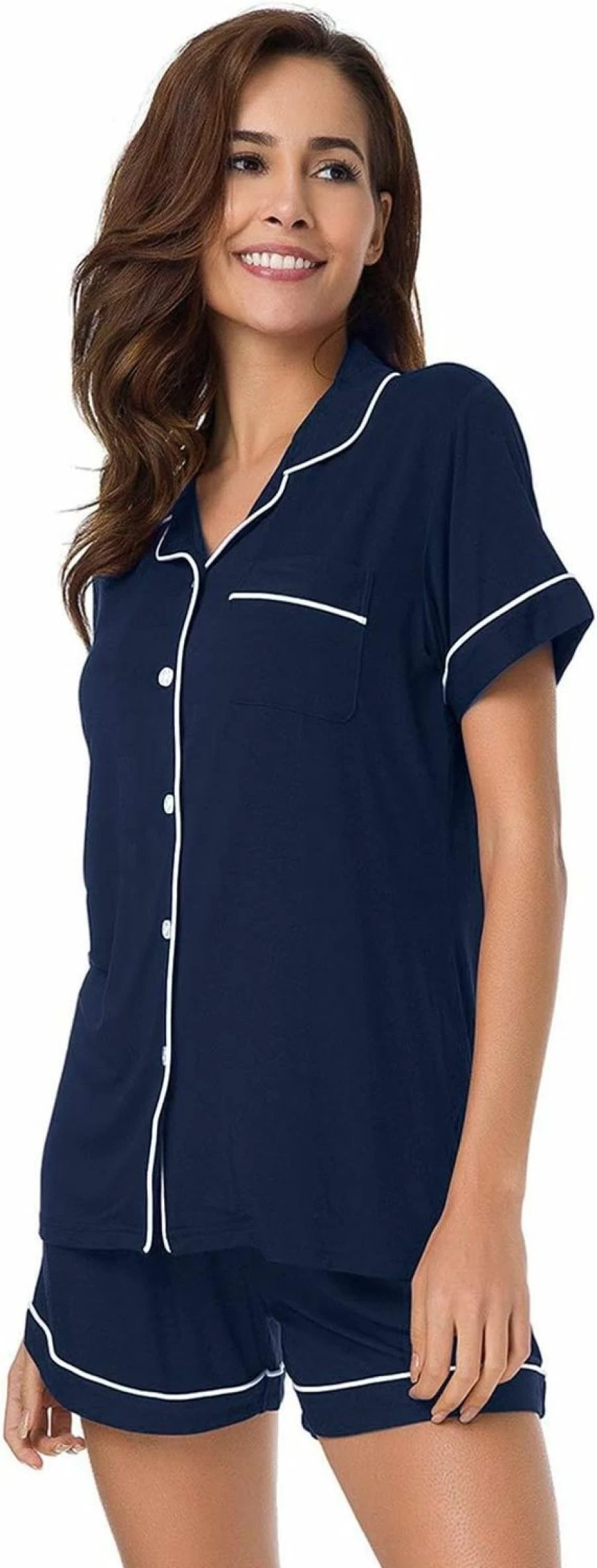 SIORO Women's Cotton Pajama Set - Soft Short Sleeve Button-Down Sleepwear for Women (S-XL) Comfortable Nightwear
