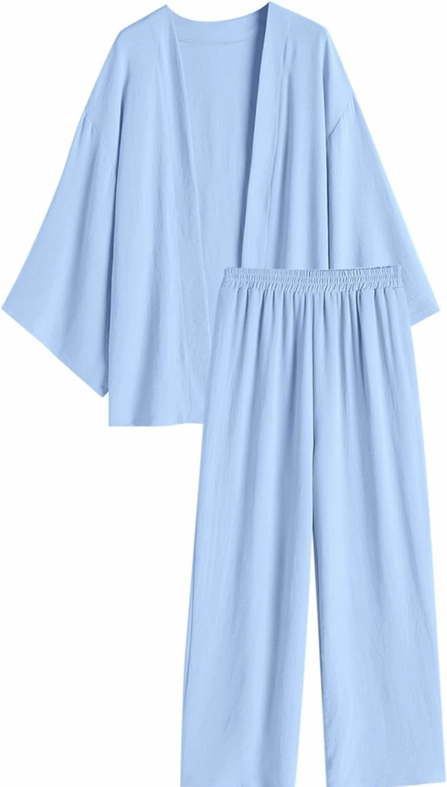 ZAFUL Women's Linen Loungewear Set: Loose Cardigan & High-Waist Wide Leg Pants Casual Outfit