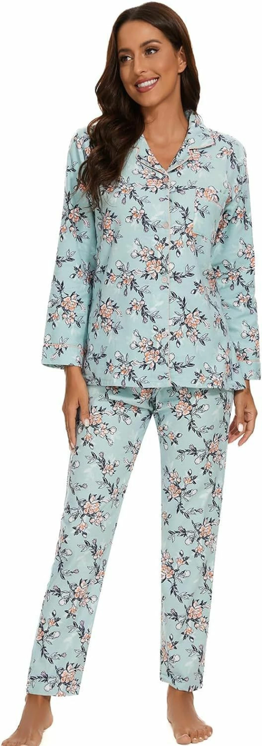 CHUNG Women's Flannel Pajama Set - Soft Brushed Cotton Sleepwear & Loungewear with Button Top & Pants for Cozy Winter Nights (S-XL)
