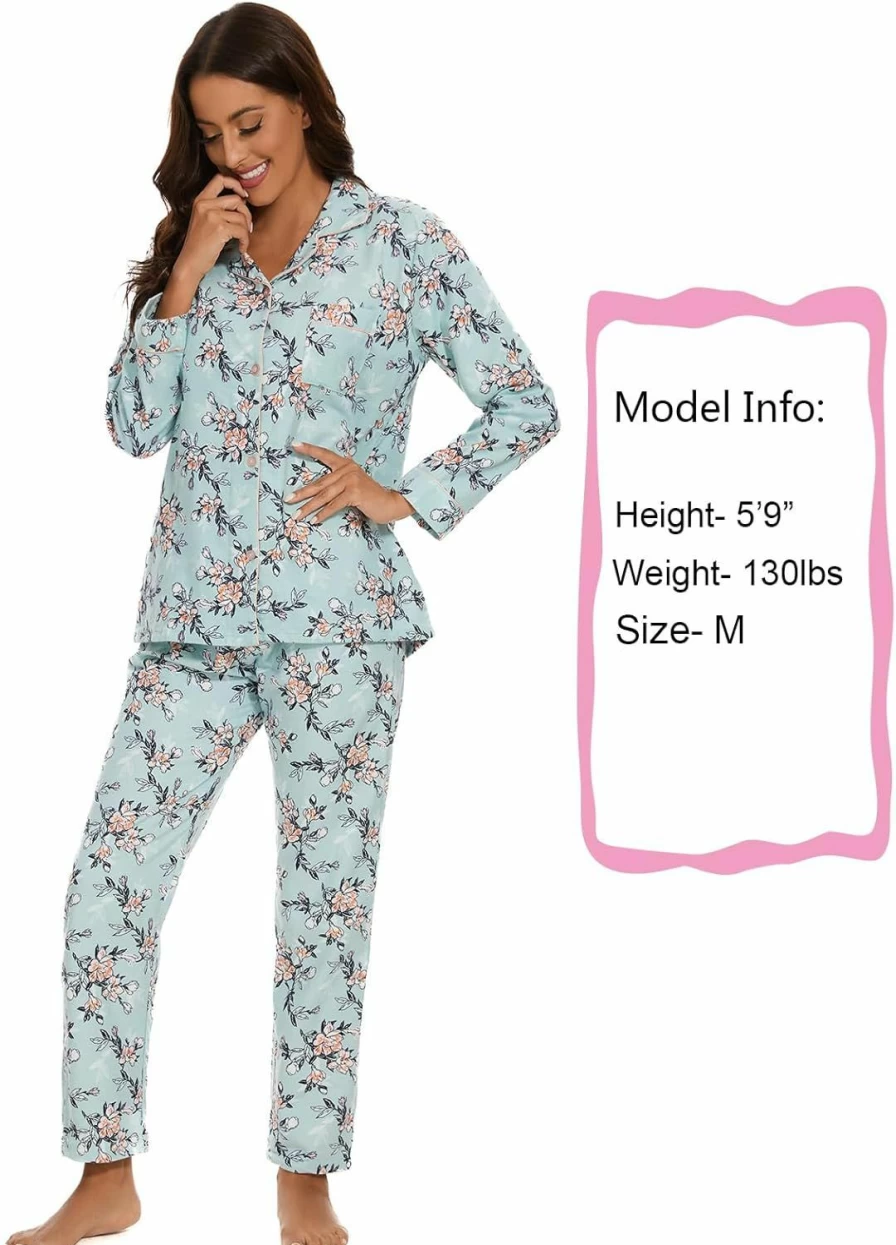 CHUNG Women's Flannel Pajama Set - Soft Brushed Cotton Sleepwear & Loungewear with Button Top & Pants for Cozy Winter Nights (S-XL)