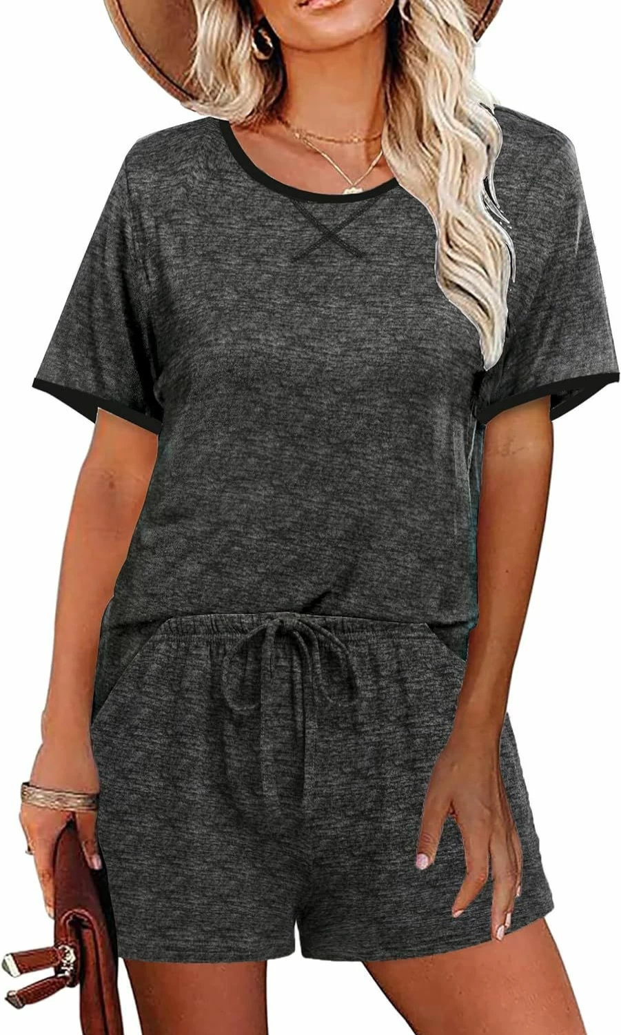 Ekouaer Women's Summer Pajama Set - Soft Casual Short Sleeve Sleepwear Shorts Lounge Set