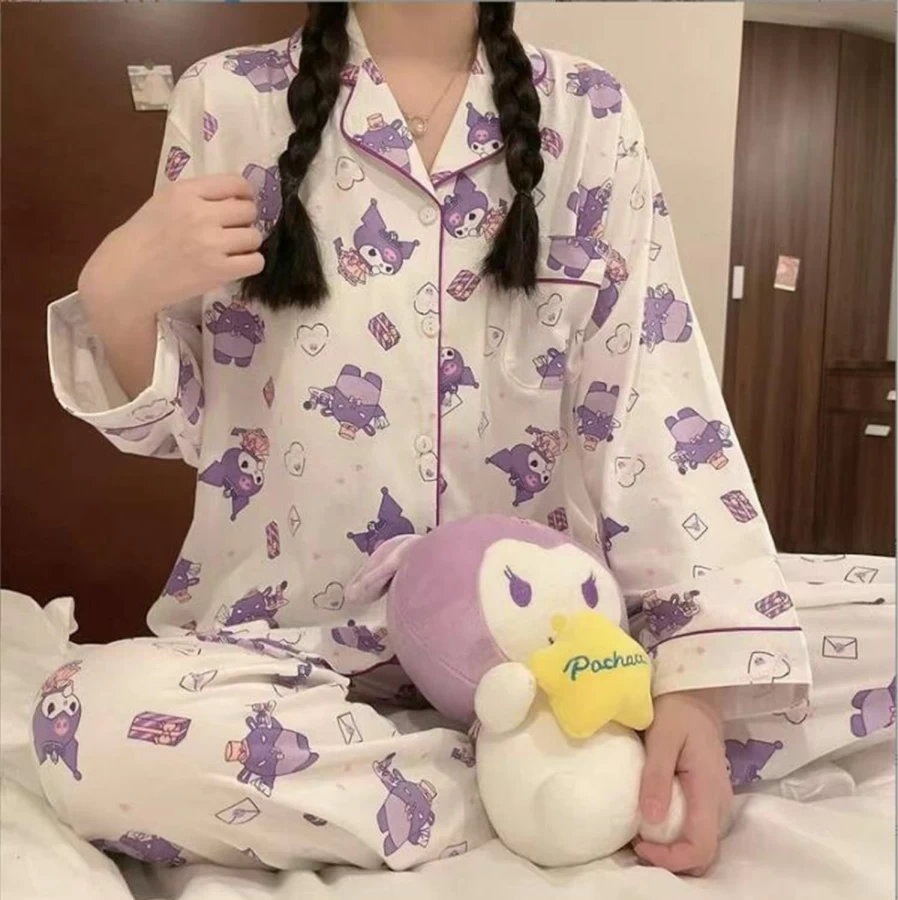 "WANHONGYUE Women's Cute Cartoon 2-Piece Pajama Set Long Sleeve Shirt & Pants Soft Sleepwear Homewear Lounge Set"