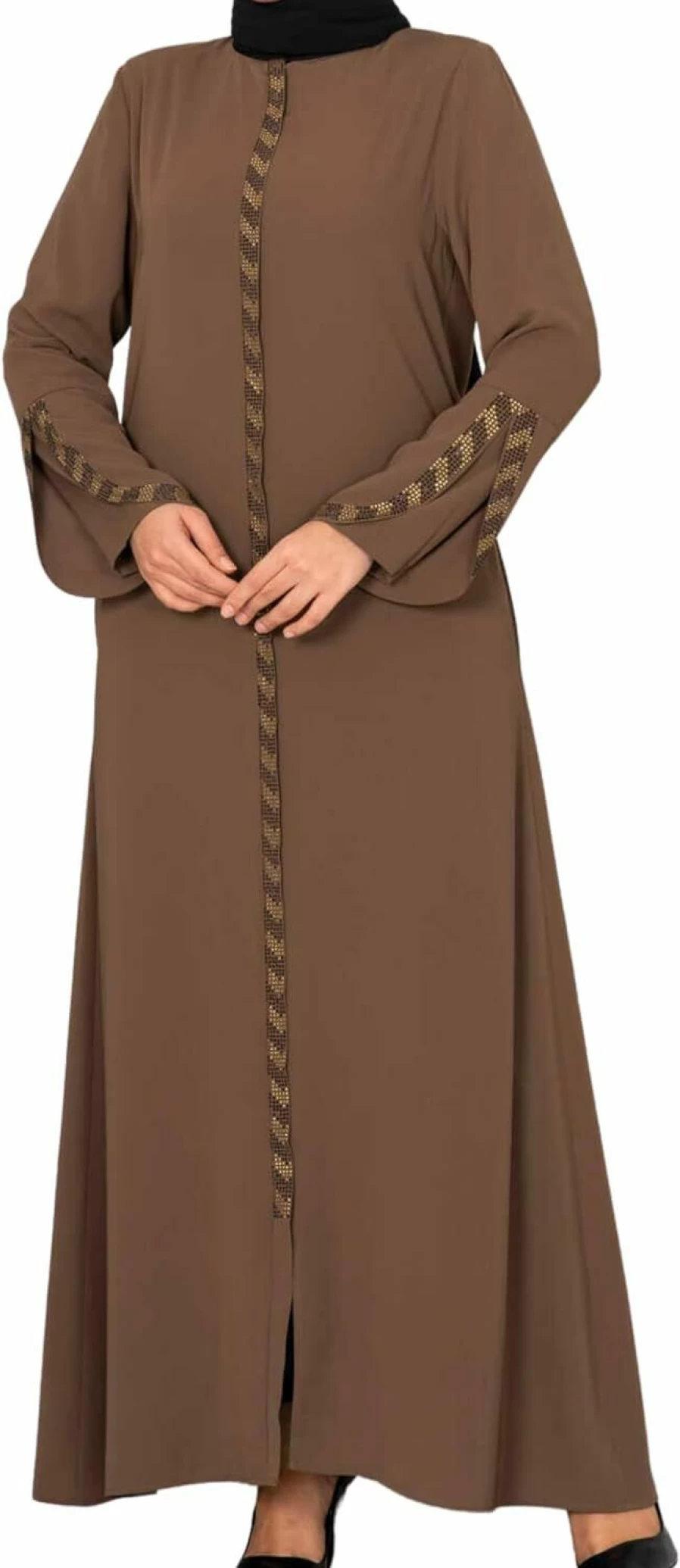 "Elegant IstanbulStyles Women's Long Sleeve Open Abaya - Floor Length Turkish Islamic Dress with Zipper"