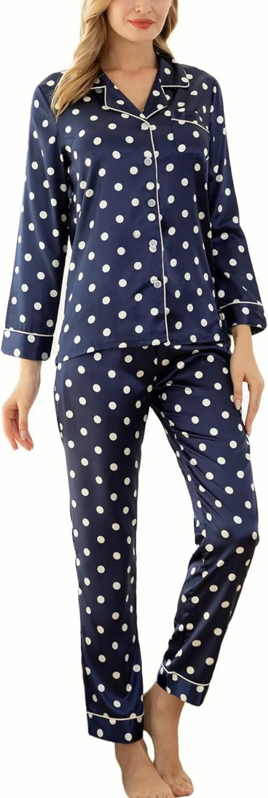 YIMANIE Women's Silk Satin Pajama Set - Soft Button Down Sleepwear & Loungewear with Pockets