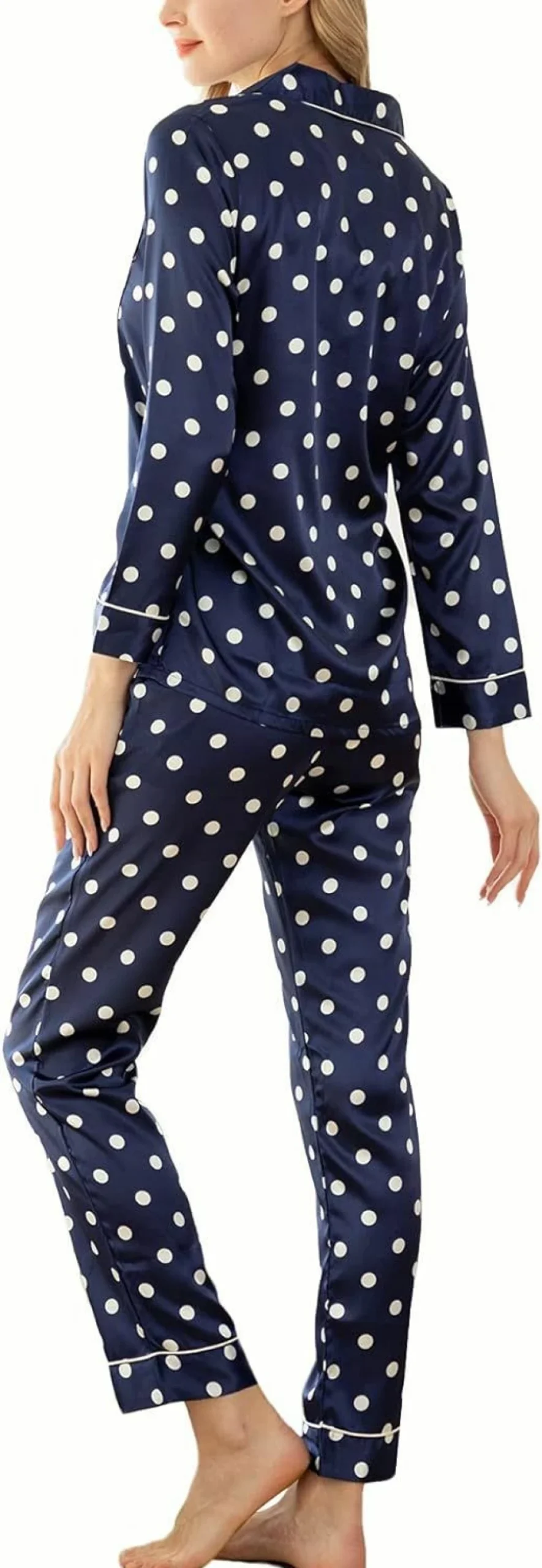 YIMANIE Women's Silk Satin Pajama Set - Soft Button Down Sleepwear & Loungewear with Pockets