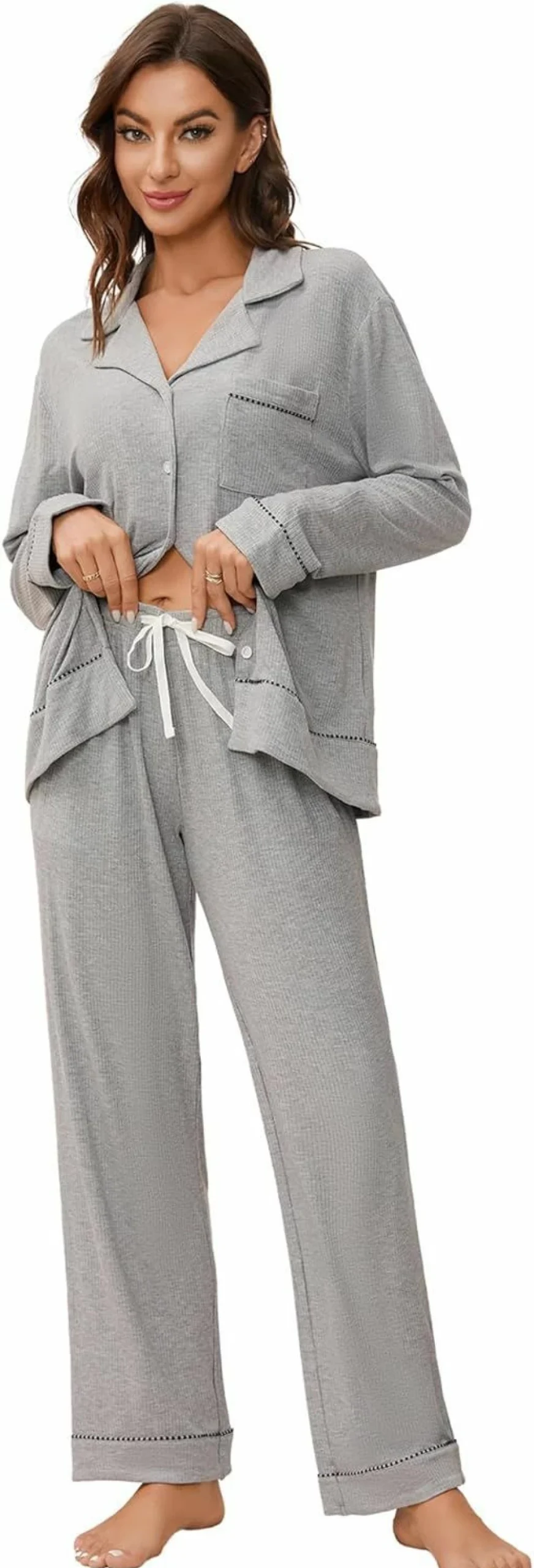 HEARTNICE Women's Cozy Knit Pajama Set - Long Sleeve Button-Up Sleepwear & Lounge 2-Piece PJS
