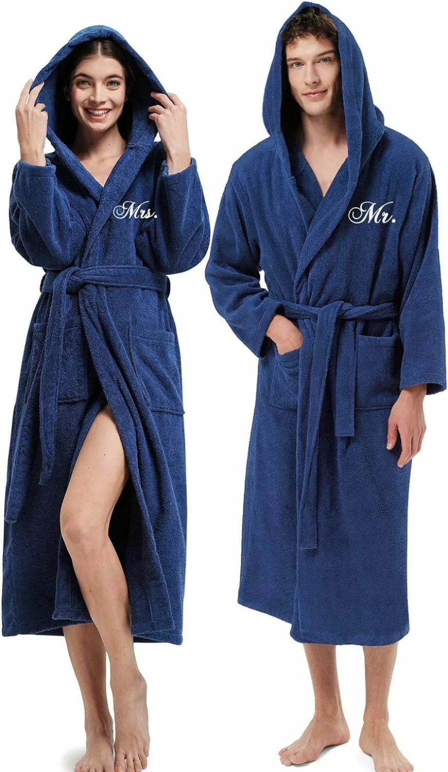 AW BRIDAL 100% Cotton Hooded Terry Cloth Robe Set for Couples - Long Plush Wedding Robes with Pockets, Engagement & Bridal Shower Gifts for Him and Her