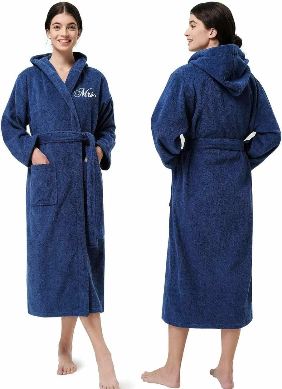 AW BRIDAL 100% Cotton Hooded Terry Cloth Robe Set for Couples - Long Plush Wedding Robes with Pockets, Engagement & Bridal Shower Gifts for Him and Her