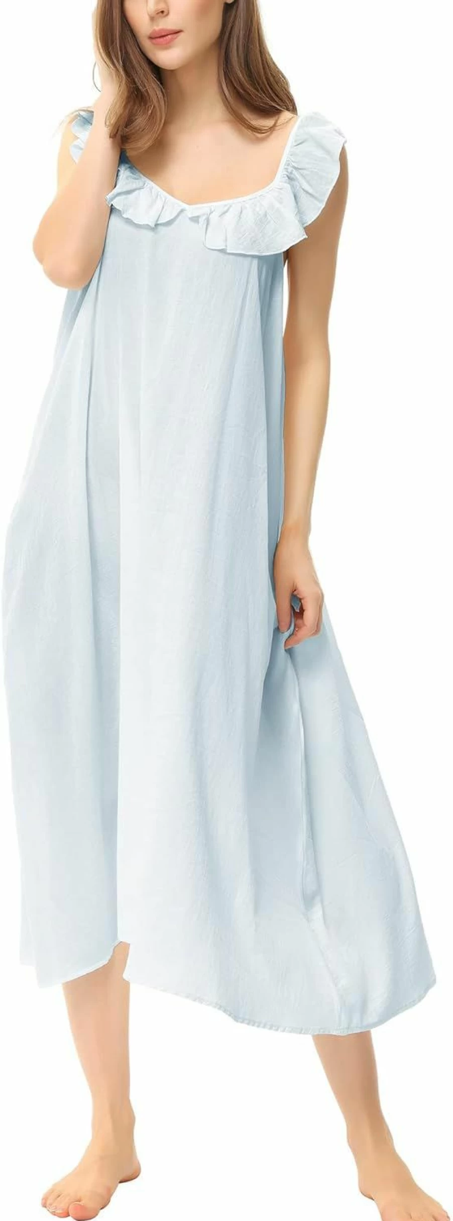 Zexxxy Women's Victorian Cotton Nightgown - Sleeveless Long Sleep Dress with Ruffles & Spaghetti Straps, Comfortable Maxi Nightgown for Women, Sizes S-XXL